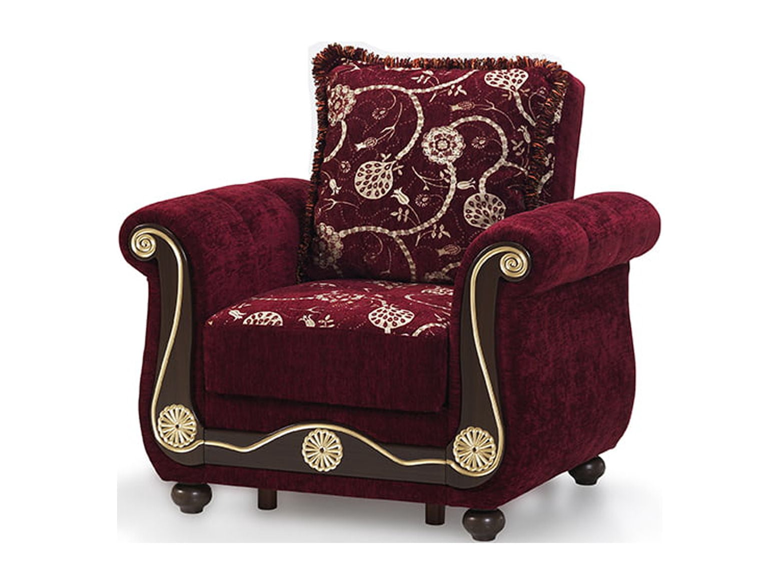 Ottomanson Convertible Accent Armchair with Hidden Storage, Firm Comfort Seating, Burgundy