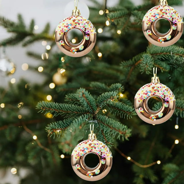 xihome Paquete de 4 adornos navideños de plstico en forma de estrella para colgar en la punta del rbol, con diseño de rosquilla, caramelo y bagel.