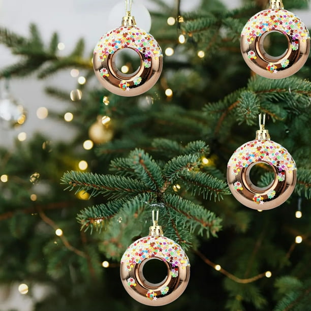 Adornos navideños, adornos navideños, regalos navideños, decoración navideña, adorno de estrella de plástico para árbol de Navidad, decoración colgante para árbol de Navidad, donut, caramelo, bagel, d