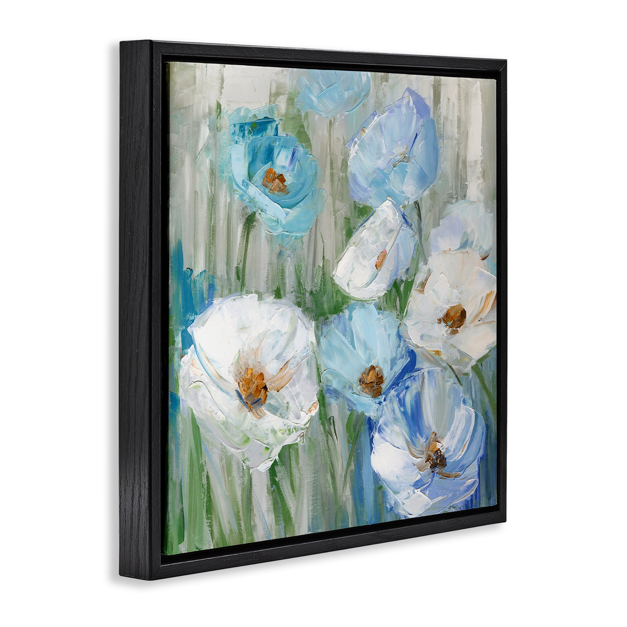 Stupell Industries Blue & White Poppies Plants & Flowers Painting Black Floater Framed Canvas Art Print Wall Art, 25 x 25