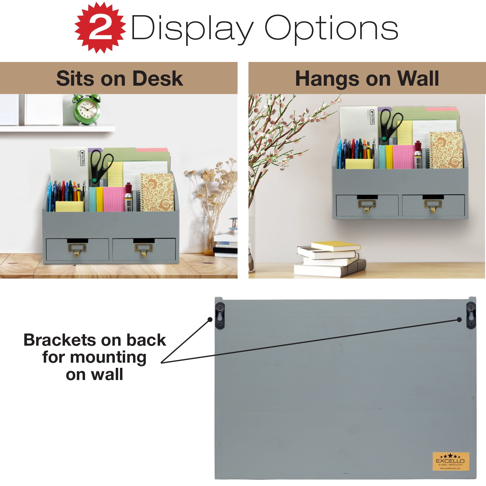 Excello Global Products Rustic Wood Office Desk Organizer - Gray - EGP-HD-0430