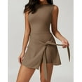 thumbnail image 5 of Womens High Neck Tennis Dress Sleeveless Wrap Skirt Built in Shorts Golf Athletic Dress Workout Rompers Mocha Brown S, 5 of 9