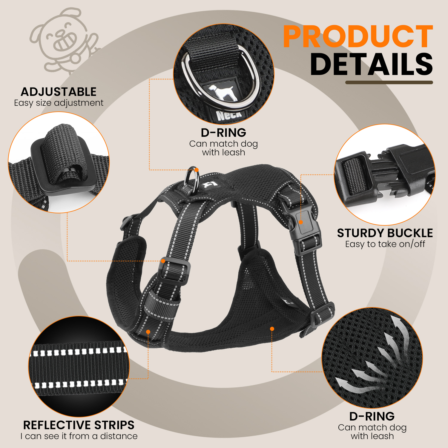 Jewyow No Pull Dog Harness with Reflective Strips photo 2