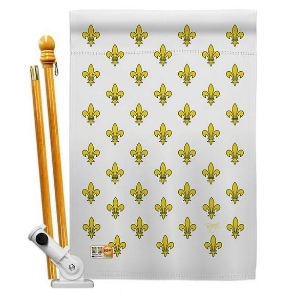 Breeze Decor BD-FU-HS-118005-IP-BO-D-US13-BD 28 x 40 in. Royal French Interests Fleur De Lys Impressions Decorative Vertical Double Sided House Flag Set with Pole Bracket & Hardware