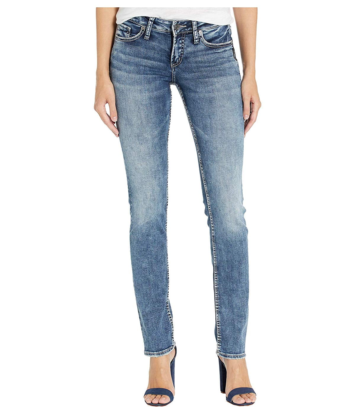 Silver Jeans Co Womens Suki Curvy Fit Mid Rise Straight Leg Jeans