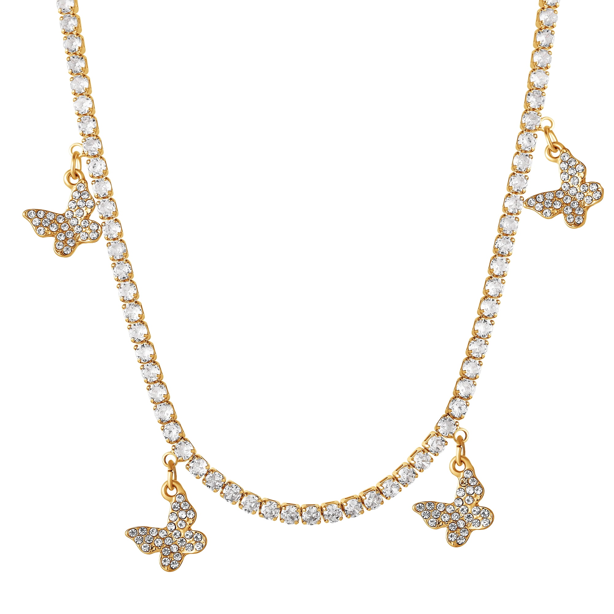 Jessica Simpson Women's Glass Stone Butterfly Dangle Necklace