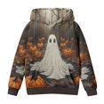 thumbnail image 2 of Odeerbi Teen Boys Girls Halloween Hoodies Ghost Print Hooded Sweatshirts Crewneck Oversized Hooded Sweatshirt 4-14 Years Kids Fashion Long Sleeve Pullover Tops Gray, 2 of 6