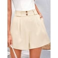 thumbnail image 5 of Womens Casual 2025 Trendy Summer Elastic High Waisted Pleated Side Slit Business Work Shorts Pockets Beige XXL, 5 of 6