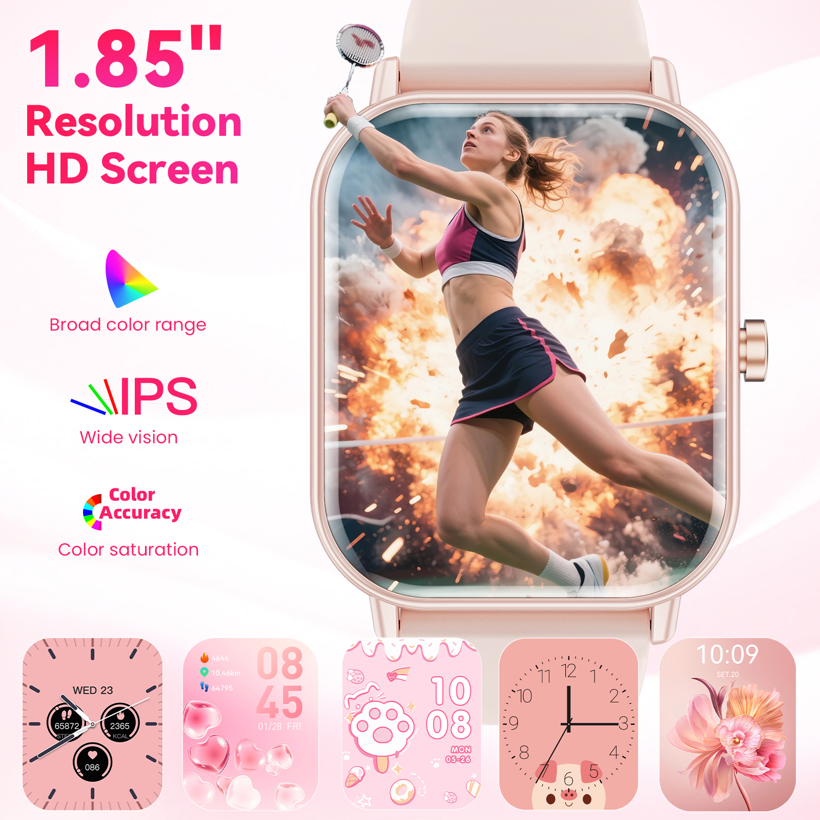 Mingwear Smart Watch 1.85" Fitness Tracker Pink for Men & Women photo 2