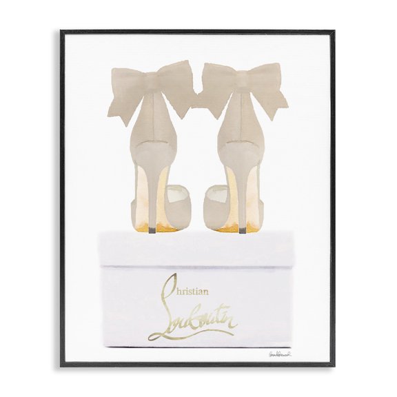 Stupell Industries Beige Bow Heels Fashion Painting Black Framed Art Print Wall Art, 24 x 30