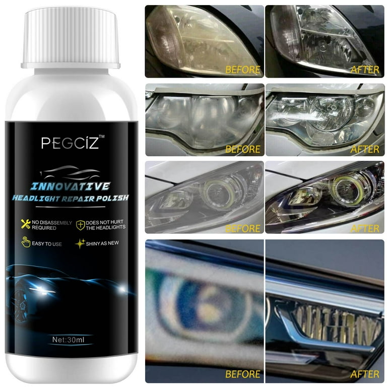 Pegciz Innovative Headlight Repair Polish 3Pack, Repair Yellow/Blurred/Oxidized/Scratch Headlight, Car Headlamp Cleaning Flulids Polish Plastic