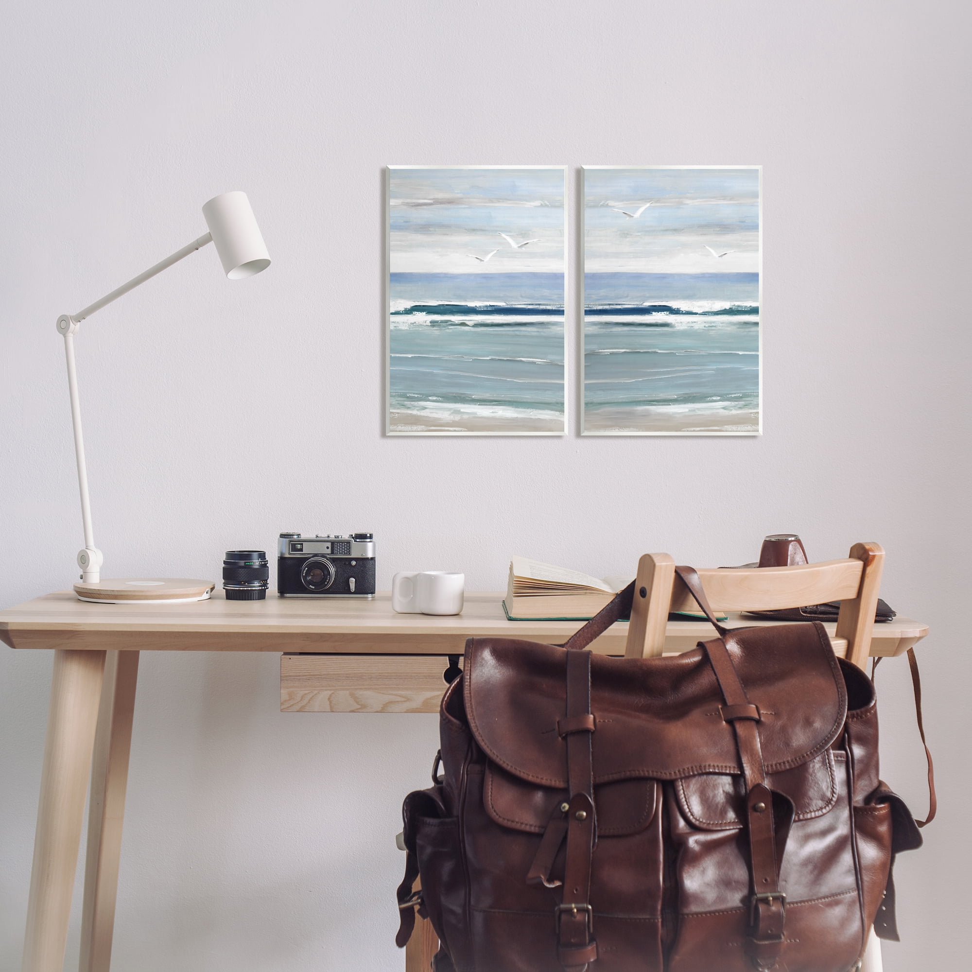 Stupell Industries Seagulls over Beach Waves Landscape Painting Unframed Art Print Wall Art, 10 x 15, Set of 2