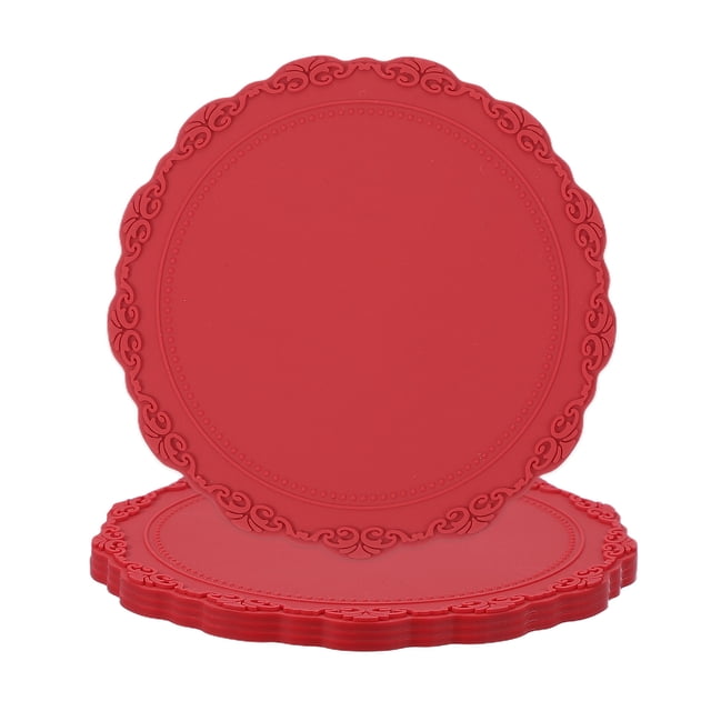 Juego de 4 posavasos redondos de silicona Uxcell, manteles individuales de 4", manteles para mesa de comedor resistentes al calor, impermeables y a prueba de aceite para la cocina, rojo (flor)