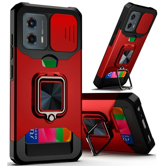 For Samsung Galaxy A26 Wallet Case with Ring Stand & Slide Camera Cover Back Credit Card Slot Holder, Military Grade Cover, XPM Phone Case [Red]