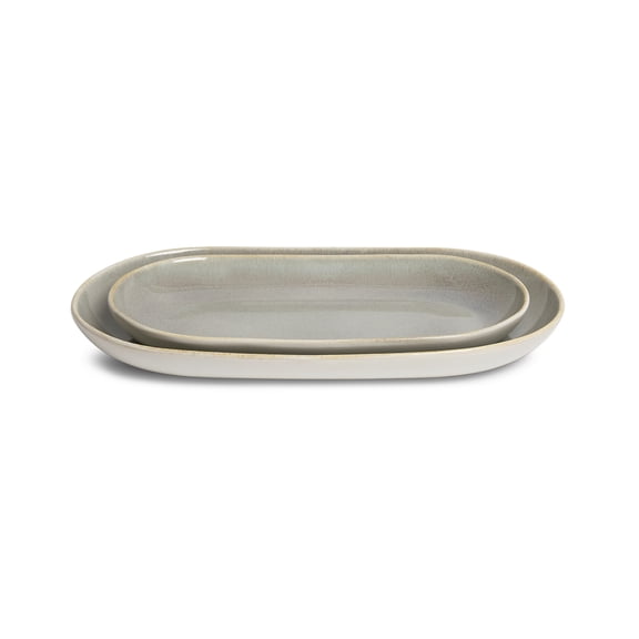 Sango Resona Moss/Cream Large Ceramic Serving Platters Set of 2, 14/12 Inch