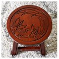 thumbnail image 2 of Carved Wooden Step Stool - Floral Cherry Finish - Versatile Ottoman, Footrest, & Decorative Seat Cherry + Rubber Wood, 2 of 6