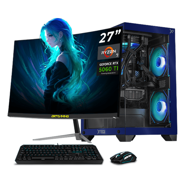 PC Gamer Completa IA Xtreme PC Gaming NVIDIA GeForce RTX 5060 TI AMD Ryzen 7 5700X 32GB SSD 1TB Monitor Curvo 27 180Hz Sistema Liquido WIFI Blue Productividad Versátil Acelerada con IA
