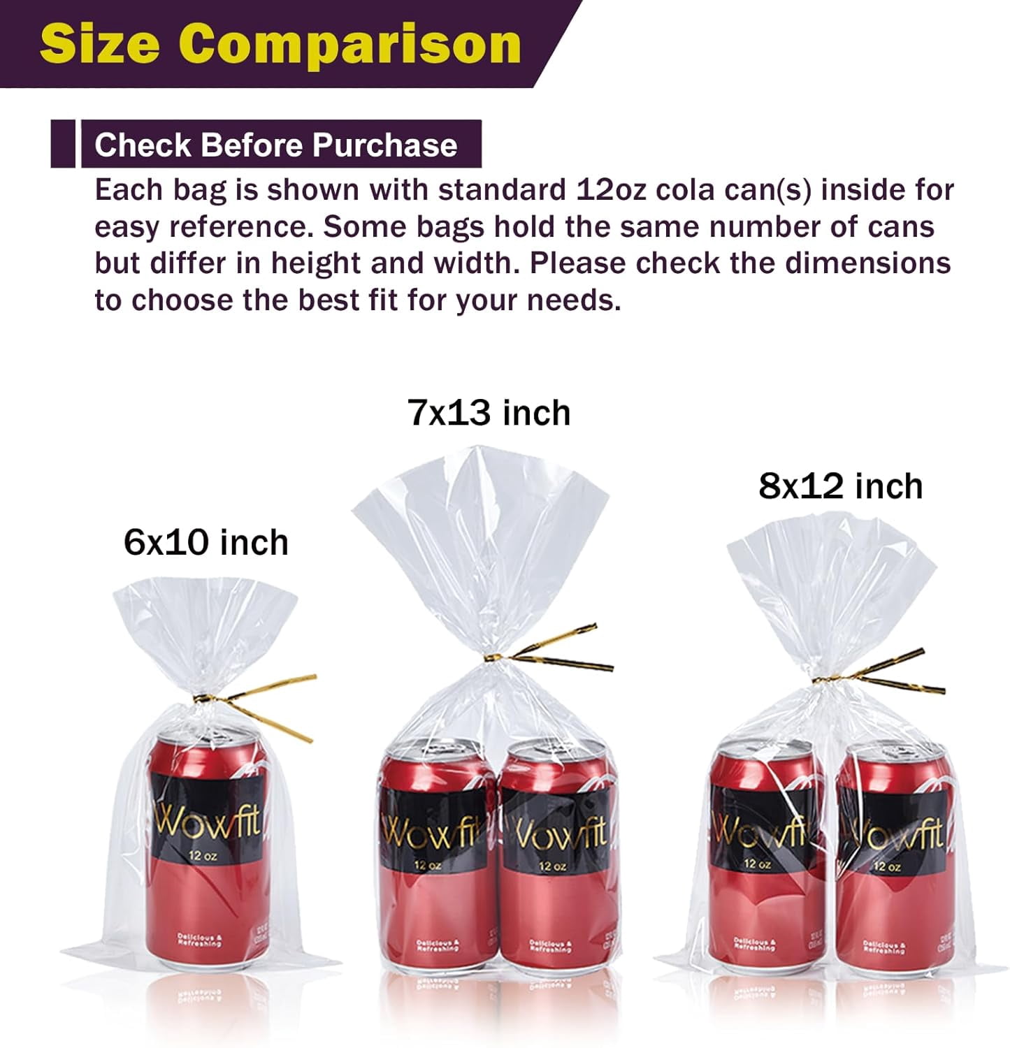 100 CT 8x12 Inch Clear Flat Cellophane Treat Bags with 6” Gold Twist Ties, Cello Packaging for Mugs, Dessert, Muffins, Party Favors and Gift Wrapping