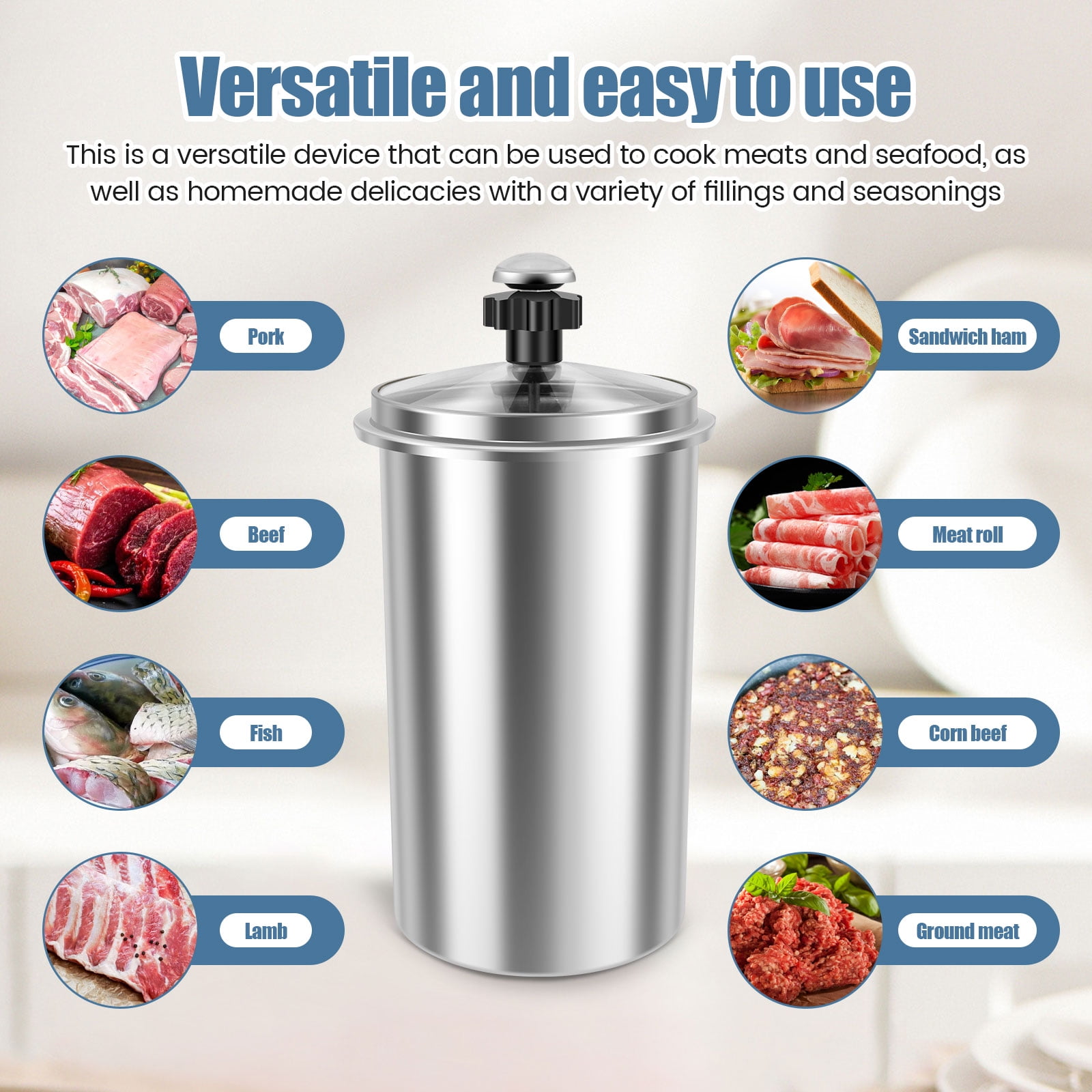 Ham Maker Stainless Steel Meat Press Cooker with Thermometer Heat Resistant Ham Press Maker Multipurpose Deli Meat Press for Home and Commercial Use