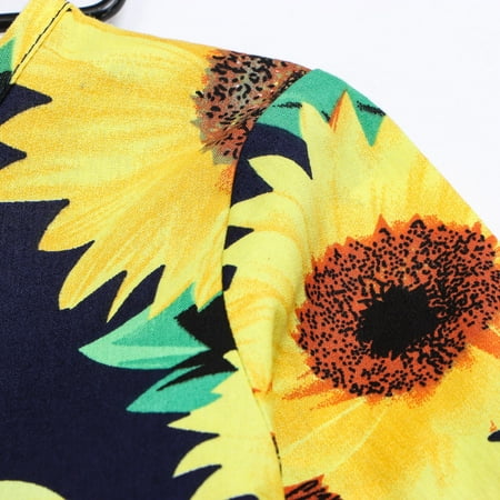 

nsendm Toddler Kids Girls Floral Sunlowers Long Sleeves Beach Litter Big Girl Flower Dress Princess Bow Party Wedding Gowns Dress Black 4-5 Years