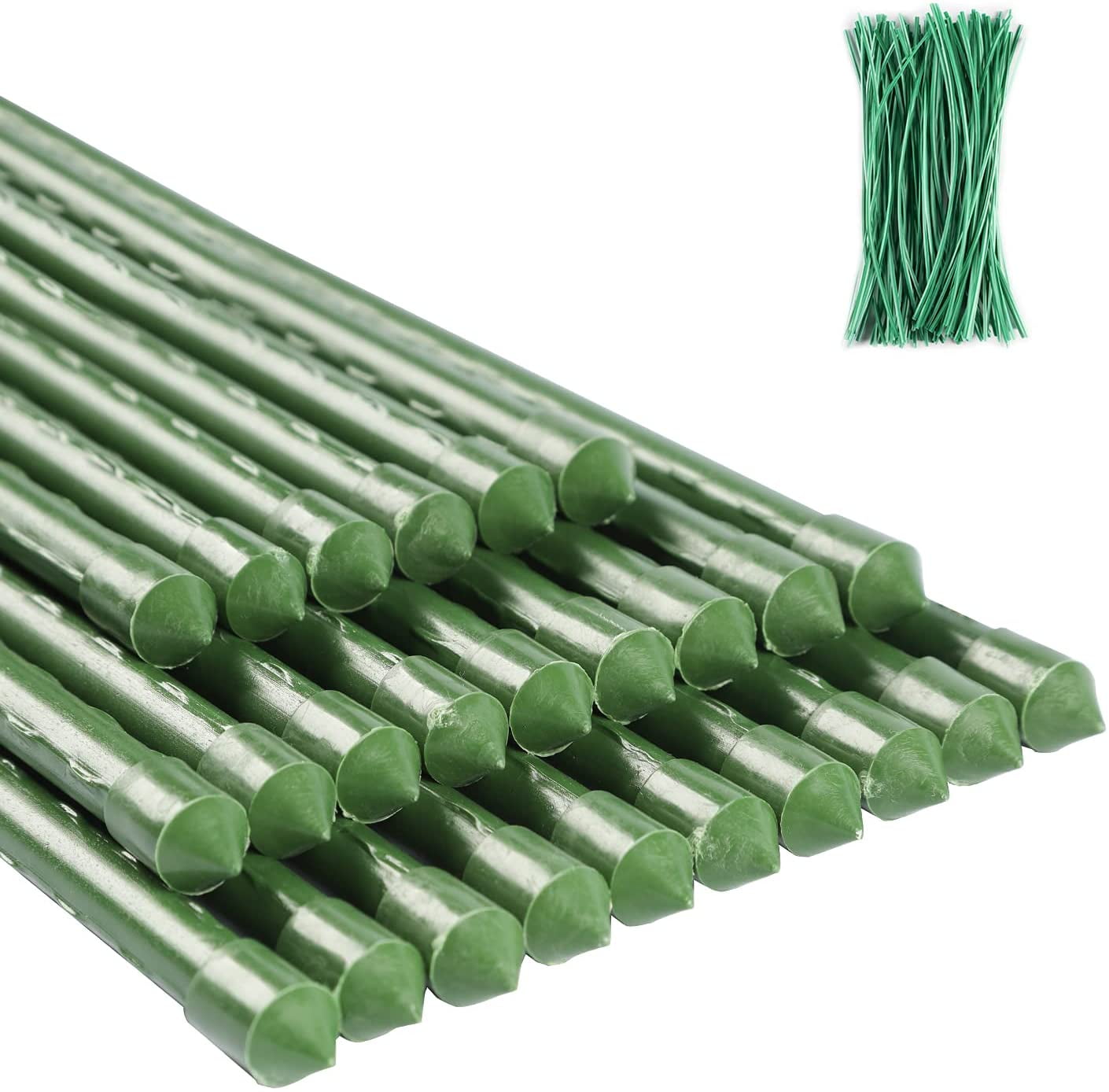 ZJIA 2.5 FT Garden Stakes 25 Pack Plant Support Stakes Sturdy Tomato Stakes with 100 Ties 