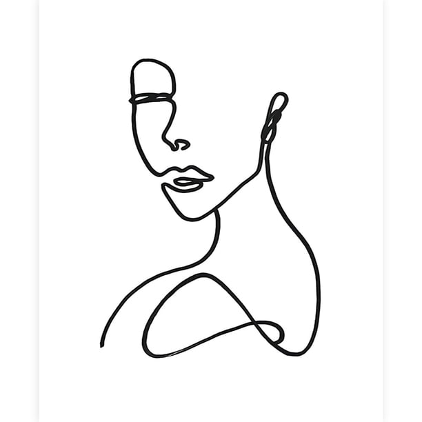 Líneas abstractas Pintura sobre lienzo de mujeres Pintura con aerosol central Amantes besándose Pintura decorativa minimalista en blanco y negro para sala de estar