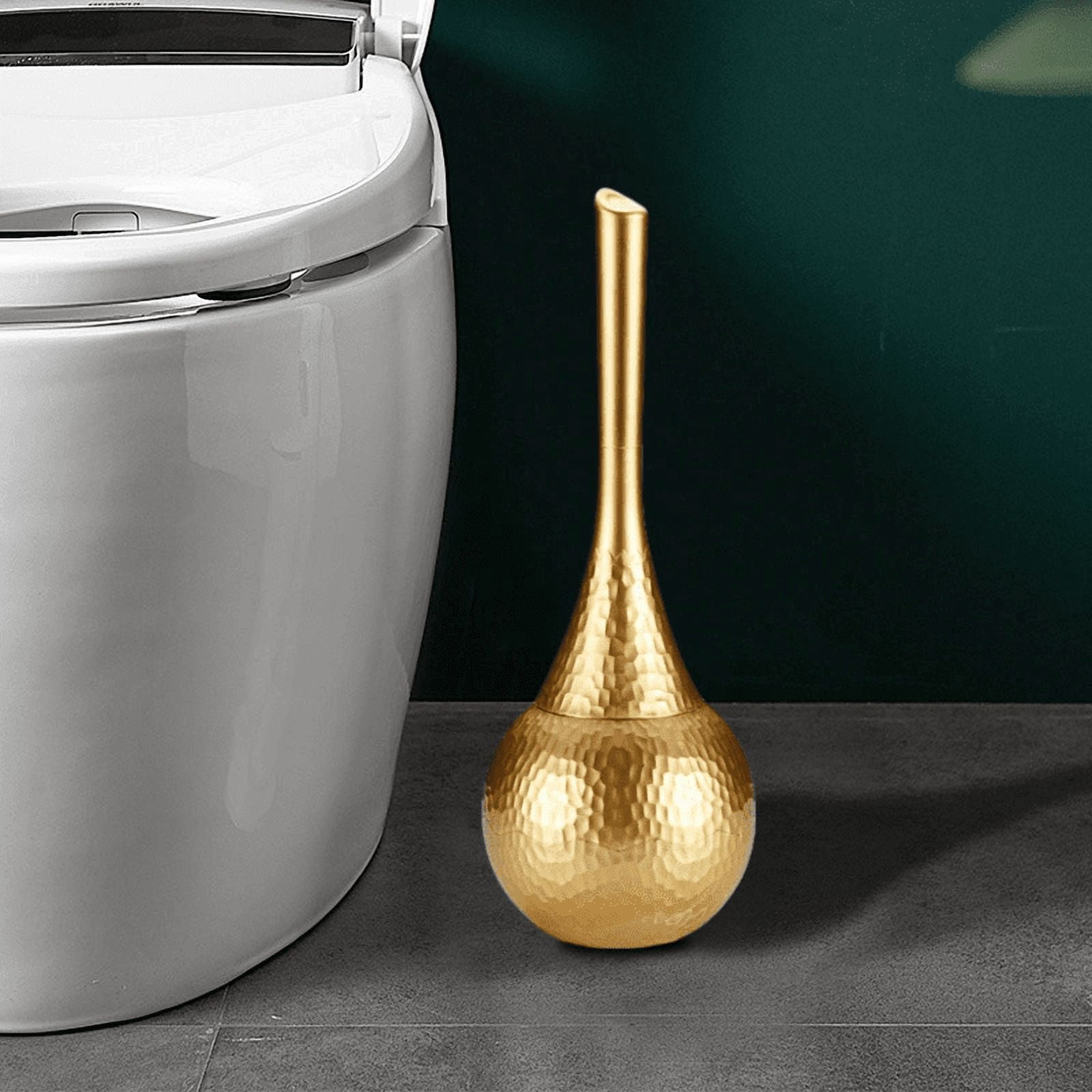 Toilet Bowl Brush Cleaner and Caddy Holder Set Toilet Scrubber for Bathroom （Gold）