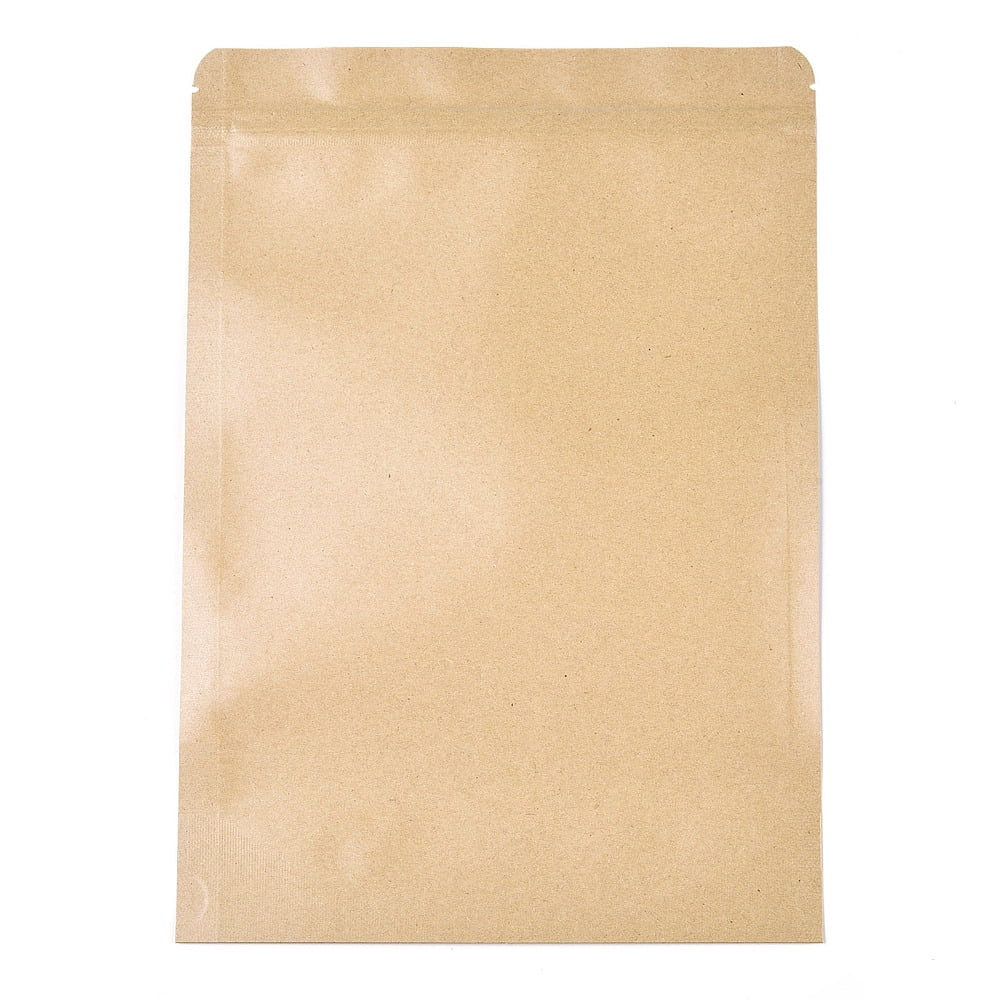 100 pc Resealable Kraft Paper Bags Resealable Bags Small Kraft Paper Stand up Pouch with Window Moccasin 26.2x18.2cm