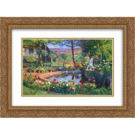 Henri Martin 2x Matted 24x18 Gold Ornate Framed Art Print 'Fountain in the Park Marquayro'