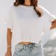 thumbnail image 2 of Top de punto con manga con volantes para mujer, cuello redondo, manga corta, jersey de color puro para verano, blanco L, 2 of 7
