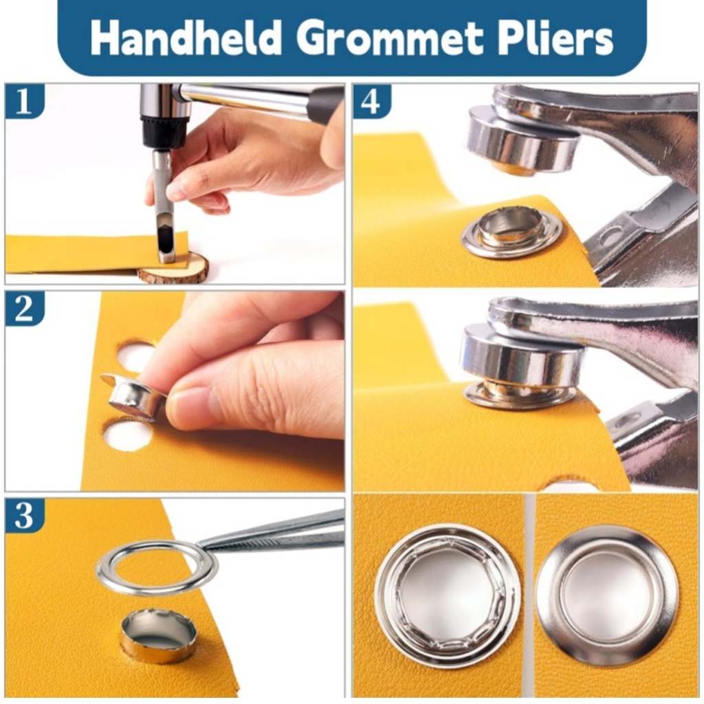 MOMOJIA 200pcs Heavy Duty Iron Grommet Set 12mm Opening Comes with Punch Tool Pliers 2 Color