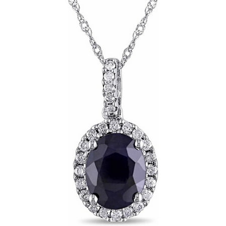 2-5/8 Carat T.G.W. Diffused Sapphire and 1/4 Carat T.W. Diamond 14kt White Gold Halo Pendant, 17