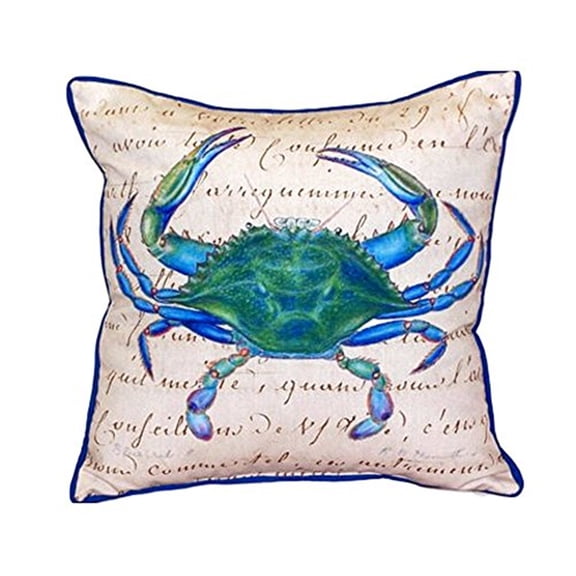 Betsy Drake ZP005B 22 x 22 in. Male Blue Crab Beige Extra Large Zippered Pillow