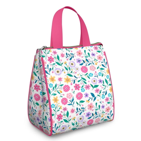 Pioneer Flower Floral Print Pattern Insulated Lunch Bag for Women & Adults,Large Portable Soft Cooler Lunch Bag,Thermal Food Storage Tote with Pearl Cotton,8.66L,8.75x5.75x9.5 Inch