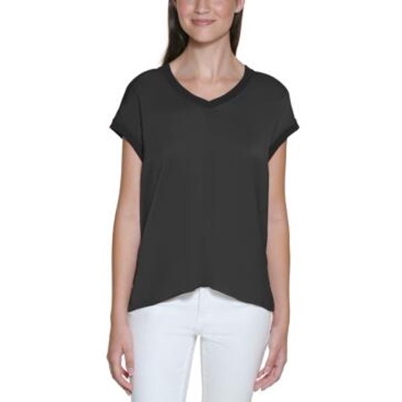 MSRP $60 Calvin Klein Jeans Mixed-Media Top Black Size Large