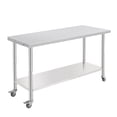 thumbnail image 1 of Table de Travail en Acier Inoxydable Certifiée NSF - Table de Préparation Robuste 60x24x35 Pouces avec Tablette Inférieure Réglable, Roulettes, Crochets à Outils, Bord Droit - pour Cuisine, Restaurant, Garage, Atelier, 1 of 6
