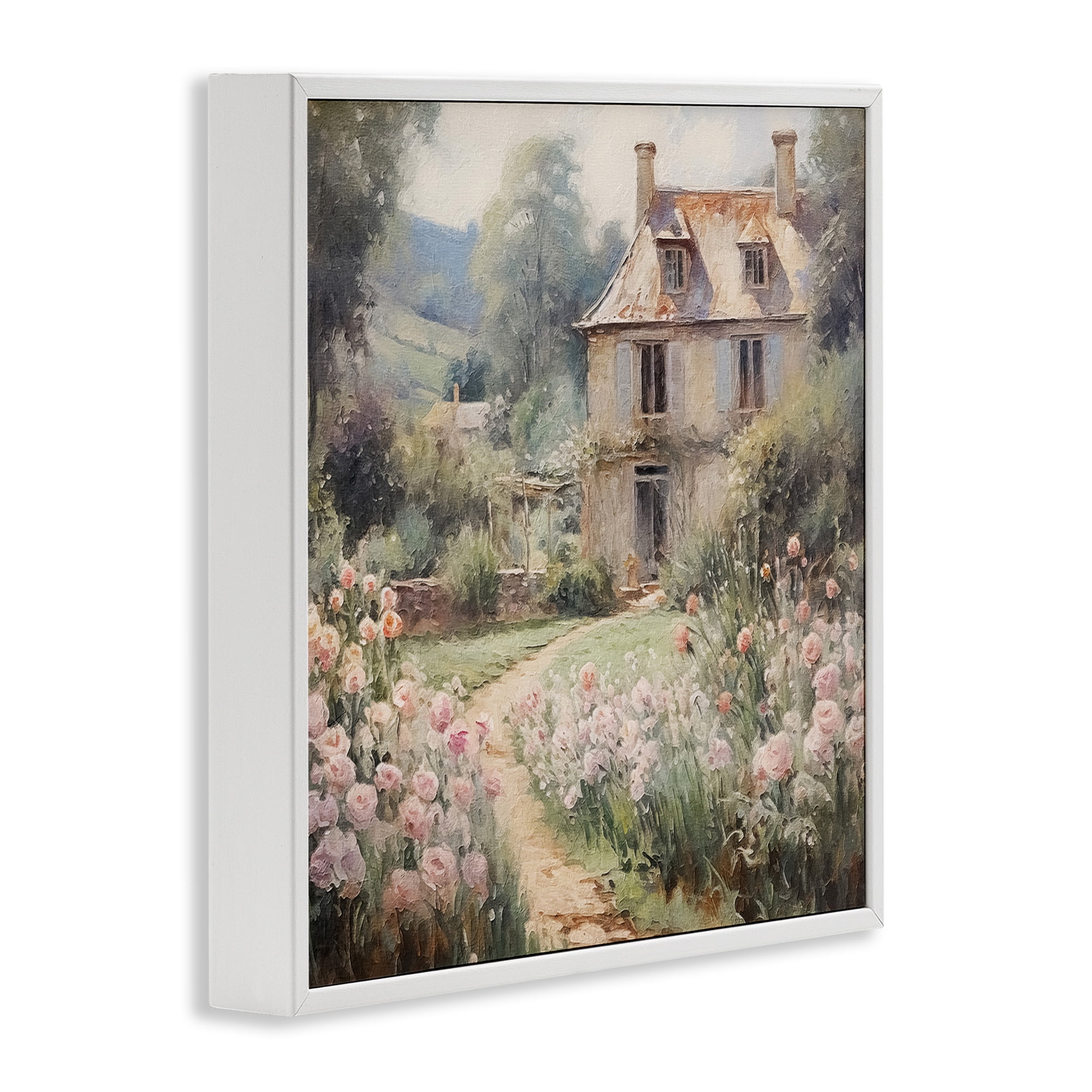 Stupell Industries French Garden Cottage Landscape Painting White Framed Art Print Wall Art, 24 x 24