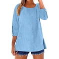 thumbnail image 3 of Womens Tops Fashionable Casual Cotton And Linen Sleeve Seven Quarter Sleeve Top T Shirt Blouses For Women, 3 of 7