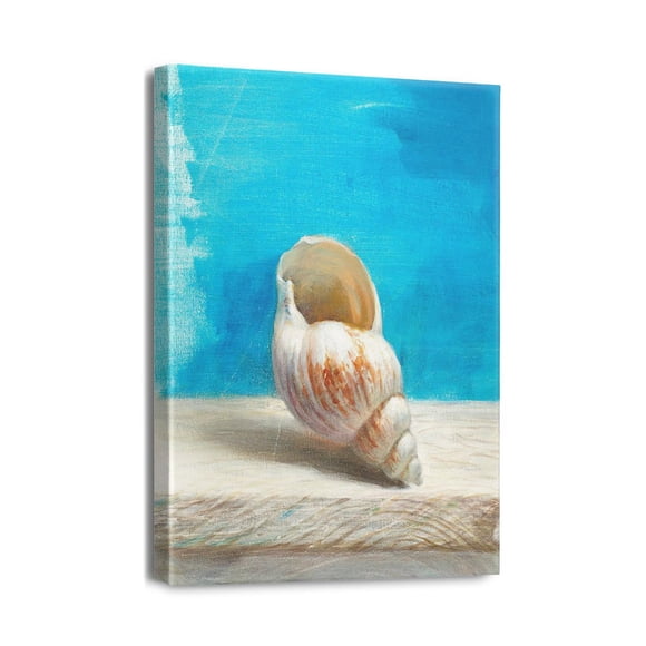 Art Mural Nautique Plage Océan Coquillage & Étoile de Mer Impressions sur Toile, Thème Côtier Coquillage Rustique, Décoration Élégante pour Maison/chambre/salle de Bain, 12X16
