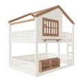 thumbnail image 2 of Harper & Bright Designs Full Size House Bunk Bed with Bookshelf and Window, Full over Full Bunk Bed Frame with Safety Fence and Ladder for Boys and Girls, Beige, 2 of 5