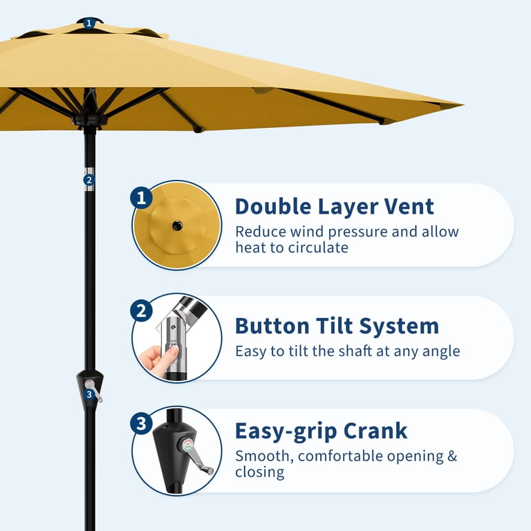 heavy duty outdoor patio table umbrella wind resistant OLIXIS 9ft with Tilt and Crank Button & 8 Sturdy Ribs Waterproof, Patio Umbrella Perfect for Poolside, Terrace, Beach and Restaurant, Blue : Patio, Lawn & Garden 8 sturdy ribs 9FT Large Outdoor Patio Umbrella