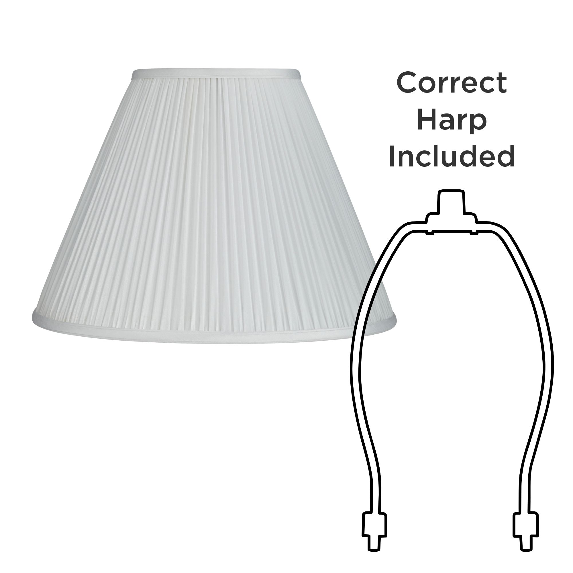 Springcrest Set of 2 Pleated Empire Lamp Shades White Medium 7" Top x 16" Bottom x 11.25" High Spider with Harp and Finial Fitting