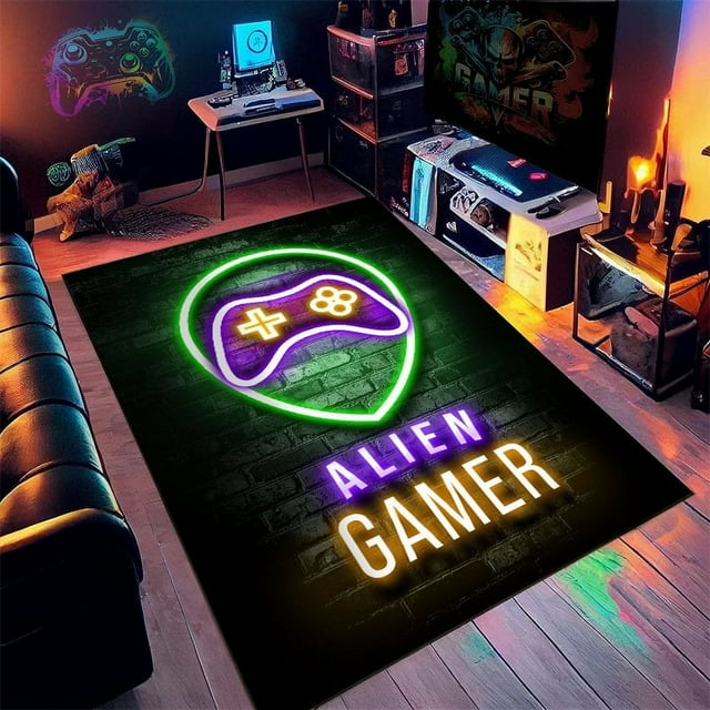MesaSe Gamer Rug for Boys Room Non-Slip 3D Cool Printed Gaming Rug for Boys Room Game Room Living Room Sofa Floor
