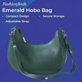 thumbnail image 2 of Vegan Leather Hobo Bag for Women, Emerald Green Purse with Interior Pockets, Ladies Handbag with Zipper Closure and Removable Shoulder Strap, 2 of 7