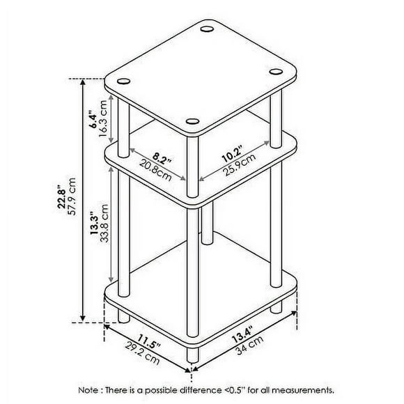 FURINNO Table d'Appoint à 3 Niveaux, Lot de 1, Americano/noir