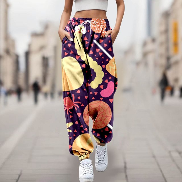 WILLBEST Pantalones Casuales de Mujer para Halloween: Estilo con Estampado de Dibujos Animados para Dama, Cómodos y elegantes para Cualquier Ocasión. Extra Grande