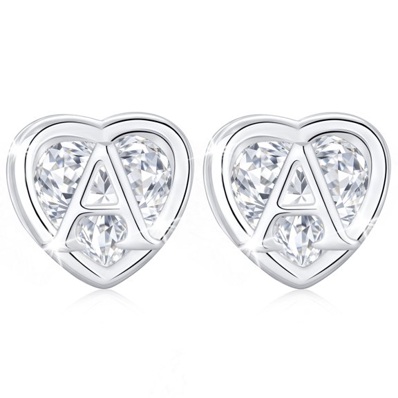 APSVO 18K White Gold Plated Heart Initial Stud Earrings for Women Hypoallergenic with S925 Sterling Silver Post Letter A Earrings Birthday Christmas Jewelry Gifts Teen Girls Stocking Stuffers Kids