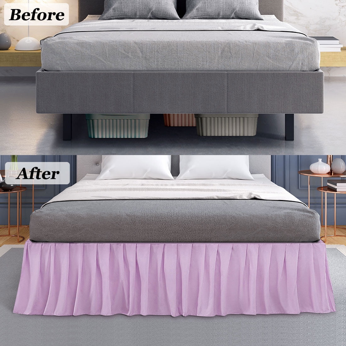 PiccoCasa Brushed Microfiber Bed Skirts 16" Drop Ruffled Wrap Around, Full Light Purple