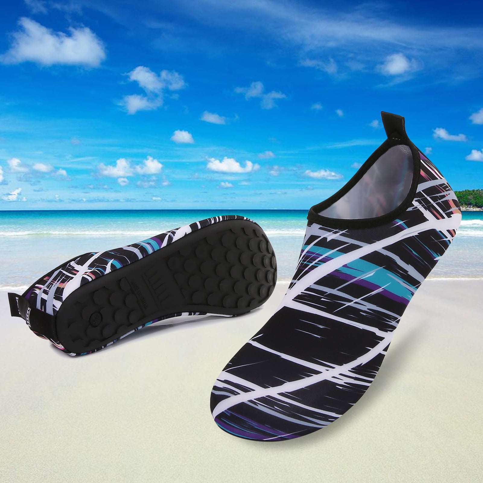 Men and Women a Slip On Barefoot Quick-Dry Beach Aqua Yoga Water Shoes (scribbling/Black, 4-5 Women)