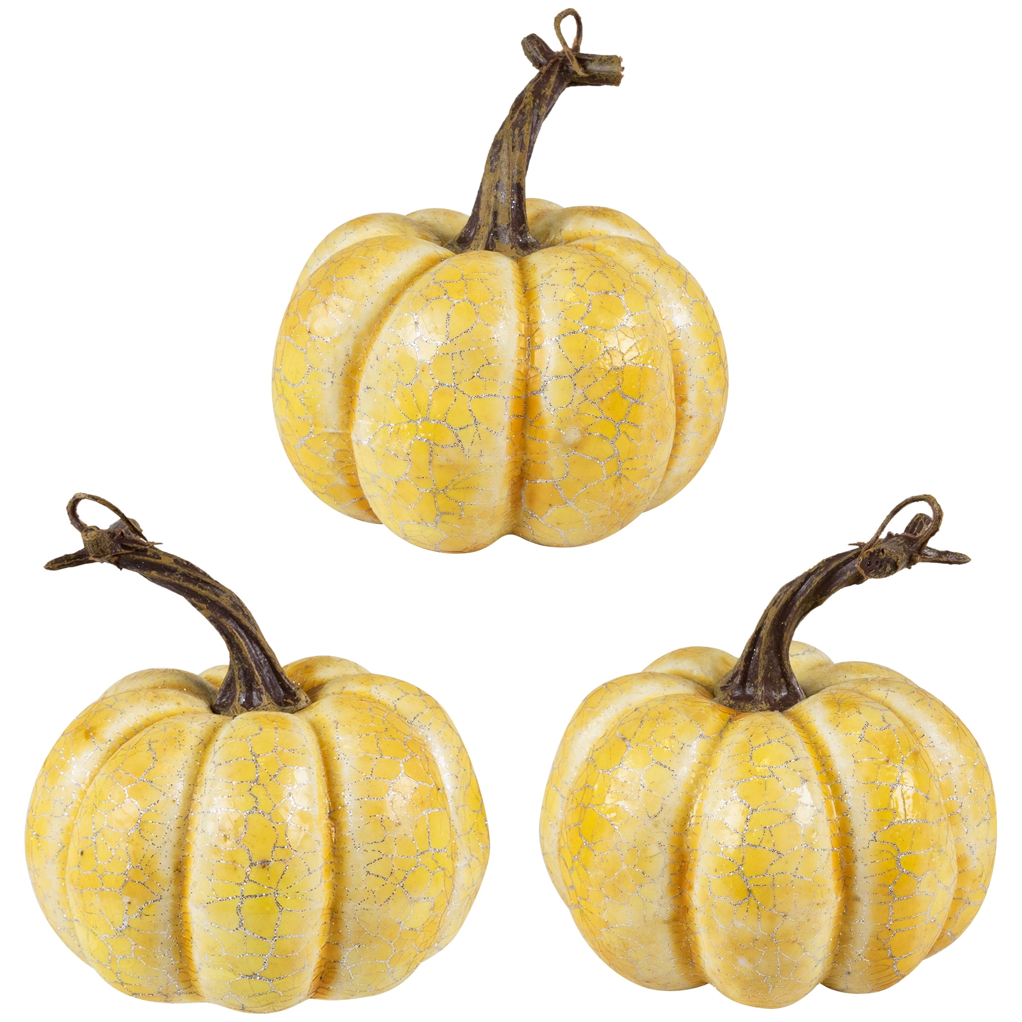 Set of 3 Antiqued White Crackle Finish Fall Harvest Pumpkins 4"